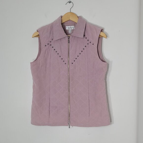 Conradc Women Pink Sleeveless Full Zip Up Studded Detailing Quilted Vest Size 6 - Picture 2 of 13